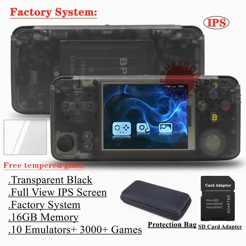 HEYNOW rs97 Plus двойная система Ретро игровая консоль 30+ эмуляторы ips экран портативный игровой плеер 360 градусов контроллер - Цвет: Black Factory OS