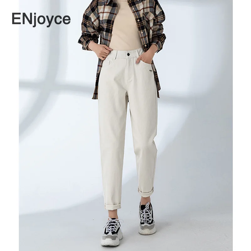 Джинсы женские с завышенной талией базовые свободные прямые штаны-султанки из