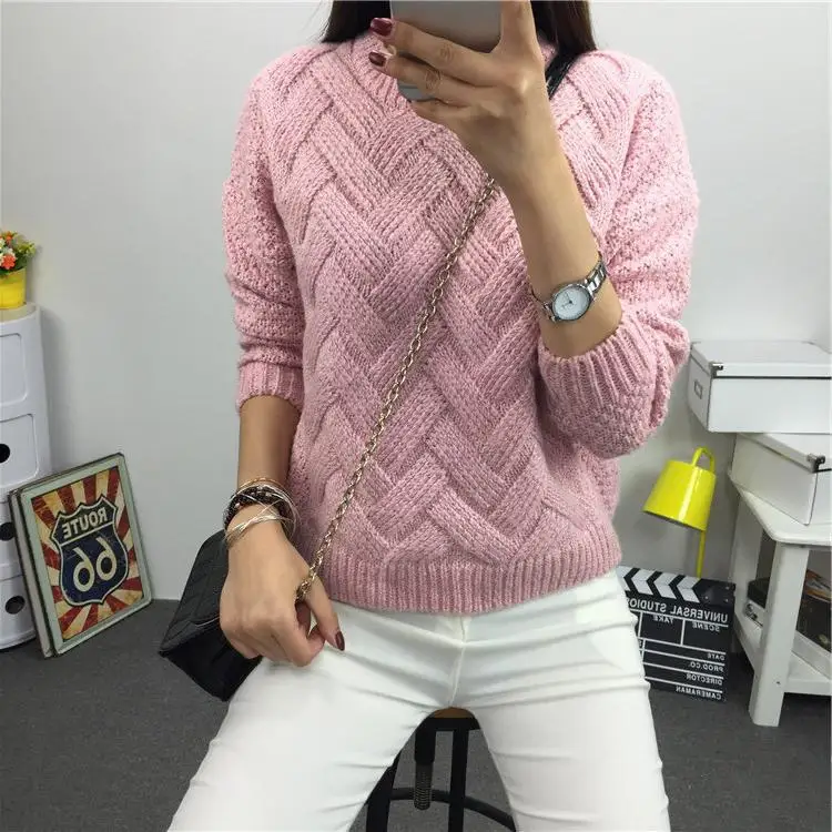 

Winter Knit Top Pullover Long Sleeve Woman Sweater Girl Pink Sweater Korean Autumn