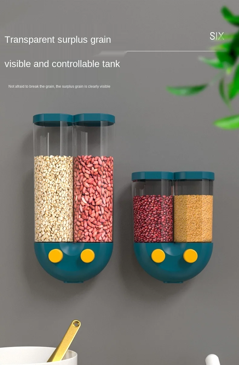 

Kitchen Push-Type Grain Storage Tank Large-Capacity Storage Box Compartment White Blue Sealed Jar Perforation-Free Wall-Mounted