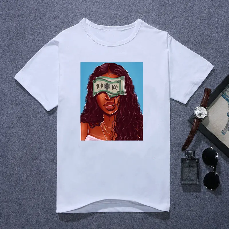 

2021 Summer Black Girl Make Money Not Friends T Shirt Femme Sexy Melanin Shirt Female Vogue T Shirt Hipster Letters Streetwear