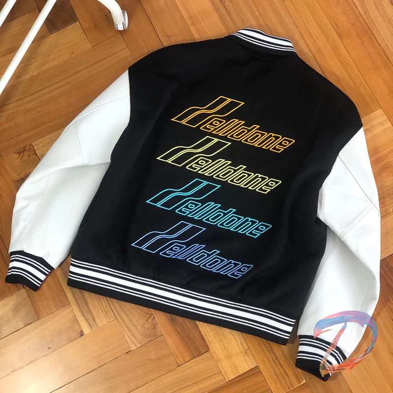 

We11done Jacket Woolen Stitching Cowhide Sleeve High-quality Letter Embroidered Jacket Welldone Oversize Men's Women's Jacket