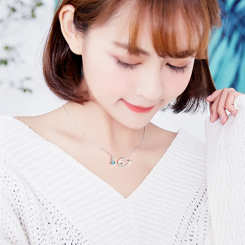 

S925 sterling silver whale zircon ladies necklace Fashion sweet small fresh versatile clavicle pendant necklace 11-0114+13