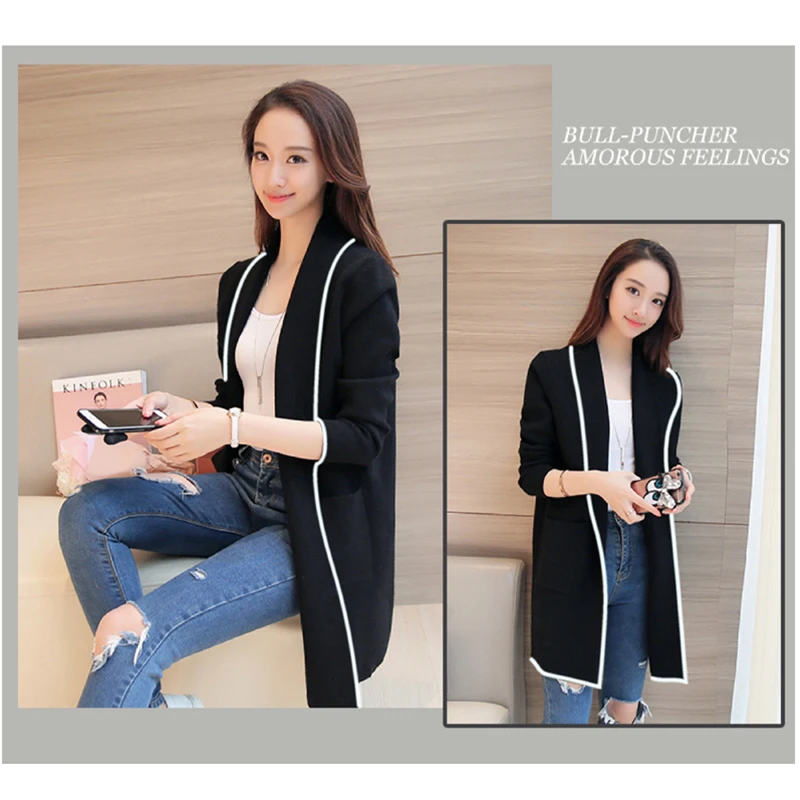 

New Korean Long Style Long Sleeve Cardigans Windbreaker Women Casual Fashion Solid Slim Coat Spring Fall Warm Outerwear 3 Colors