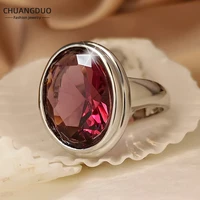 classic engagement jewelry fashion big round amethyst glass rings for women with gemstones engagement female gift wholesale