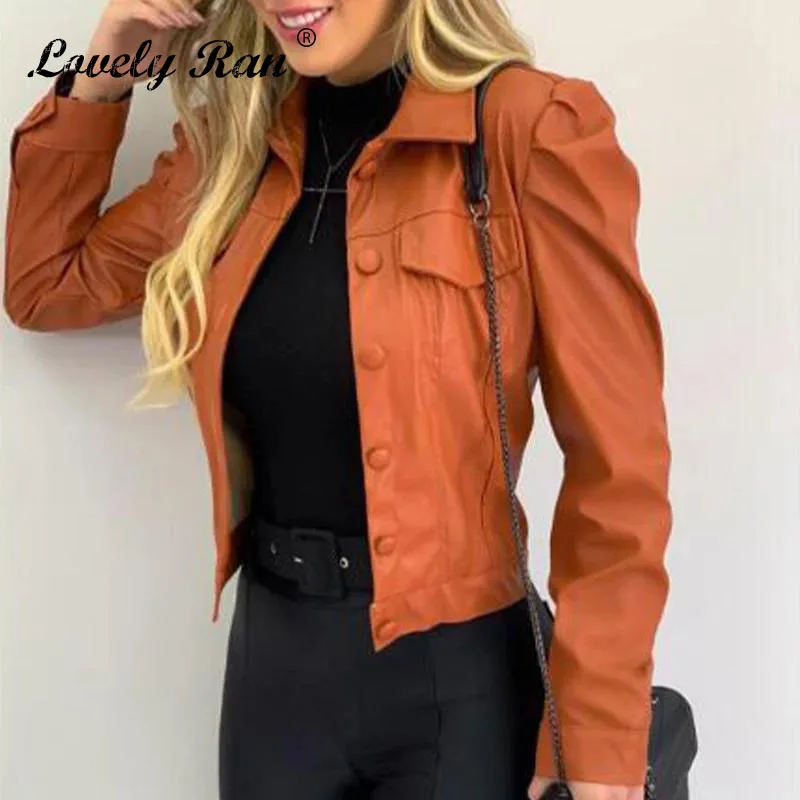 Женская плиссированная куртка из искусственной кожи однобортное однотонное