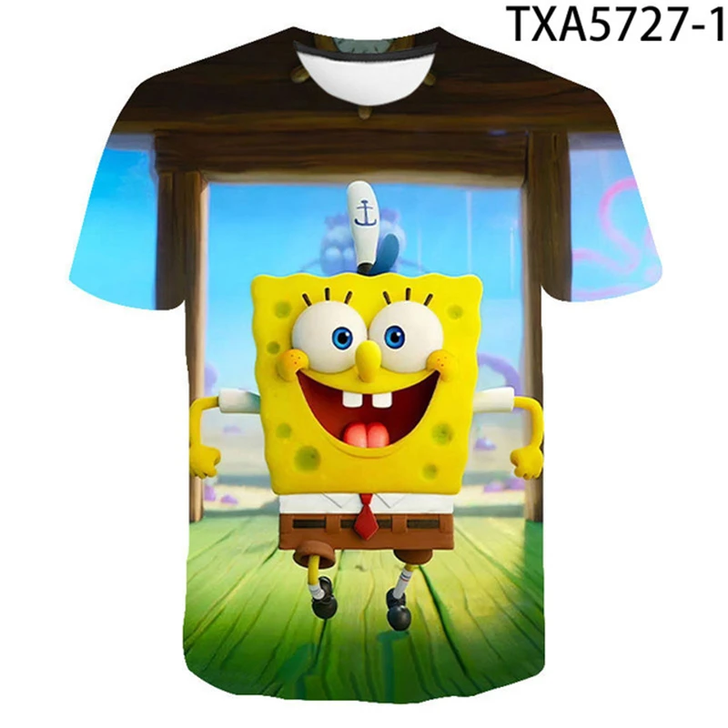 

2021 Summer New Monster 3D Printing Fashion Casual Men's Polyester Yellow Sponge Anime Short Sleeve T-Shirt Large Size Wholesale