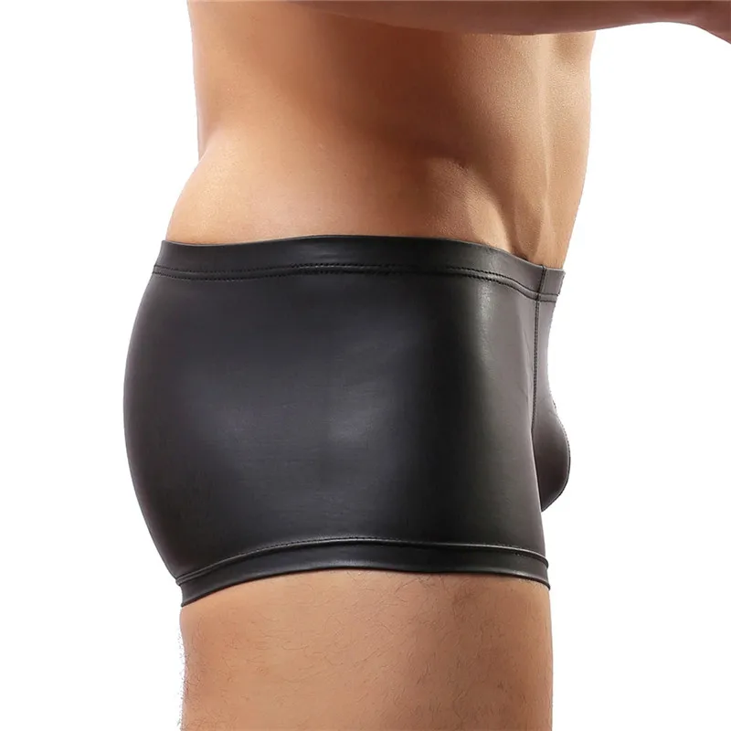 Пикантные Для мужчин нижнее белье шорты боксеры из искусственной кожи трусы с