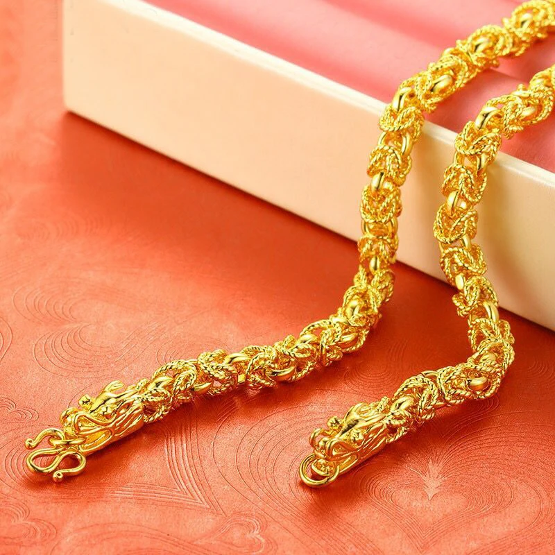 XP ювелирные изделия (50 см x 5 7 мм) 24 k чистый золотой дракон звено ожерелья для