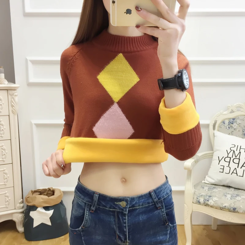 

ZHUISHU New Winter Warm Sweater Pullover Women Plus Velvet Long Sleeve Knitted Half Turtleneck Sweater Women Pullover Casual Top
