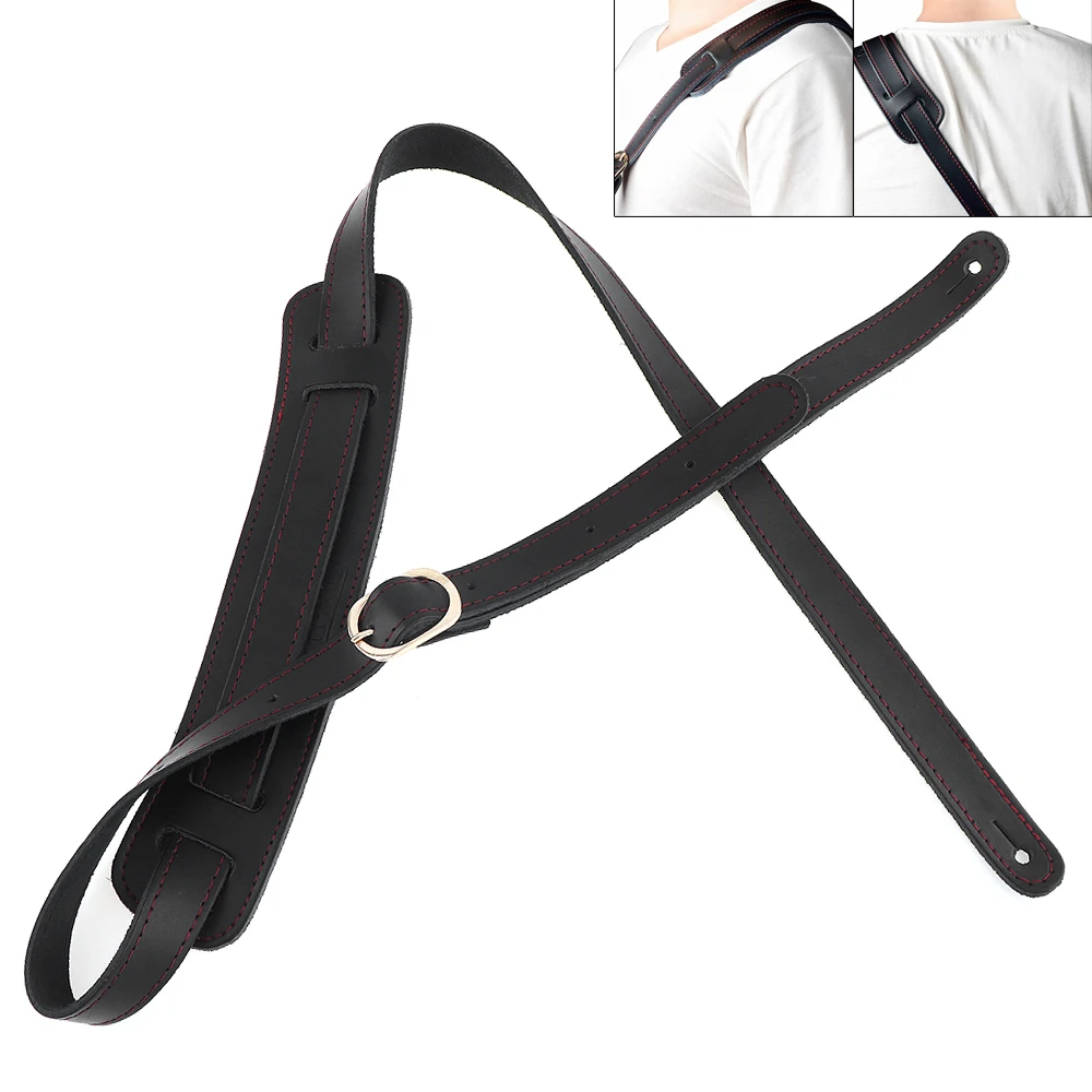 Genuine Leather Guitar Strap Widen Shoulder Pads Adjustable Belt 120-145cm Length for Acoustic Electric Bass | Спорт и развлечения