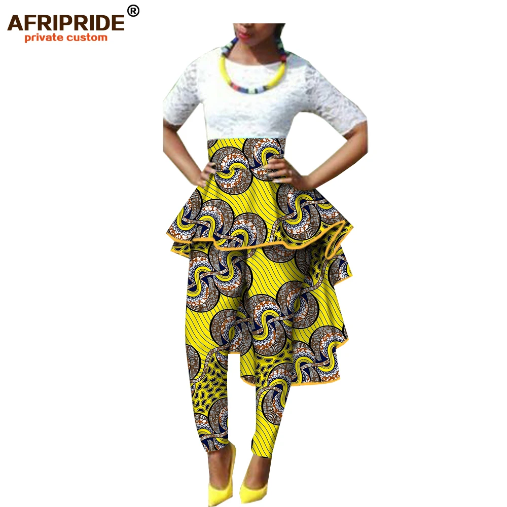 Осенние женские африканские брюки AFRIPRIDE, Индивидуальные Женские повседневные брюки длиной до щиколотки с оборками, батик, хлопок, A722110 - Цвет: 581-10
