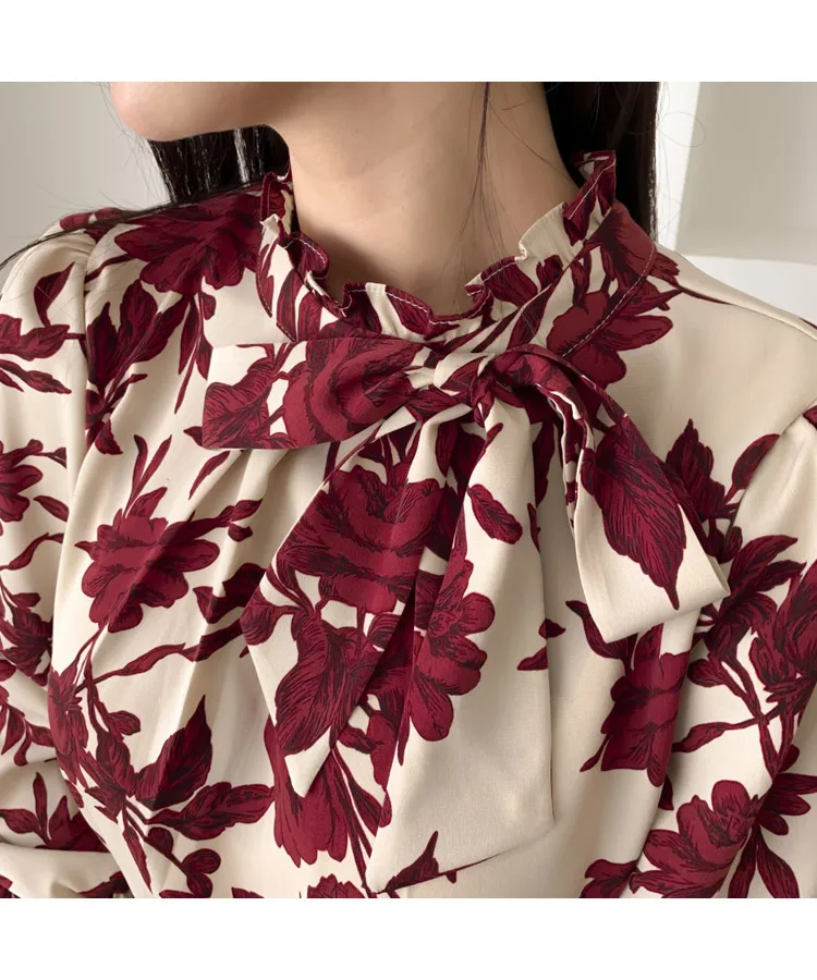 Весна 2020 женские костюмы рубашка с длинным рукавом фонариком и принтом