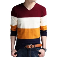 browon brand sweater autumn mens long sleeve slim sweaters new v neck fit sweater striped bottom sweaters large size m 4xl
