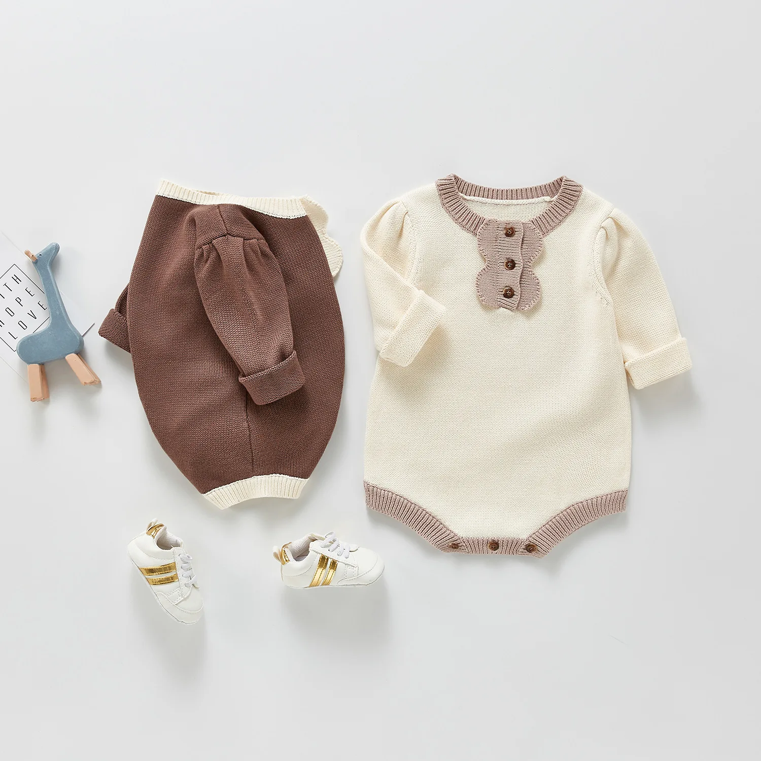 

2021 Spring New Baby and Toddler Knitted Jumpsuit Girls Long Sleeve Korean Fashion Round Collar Romper