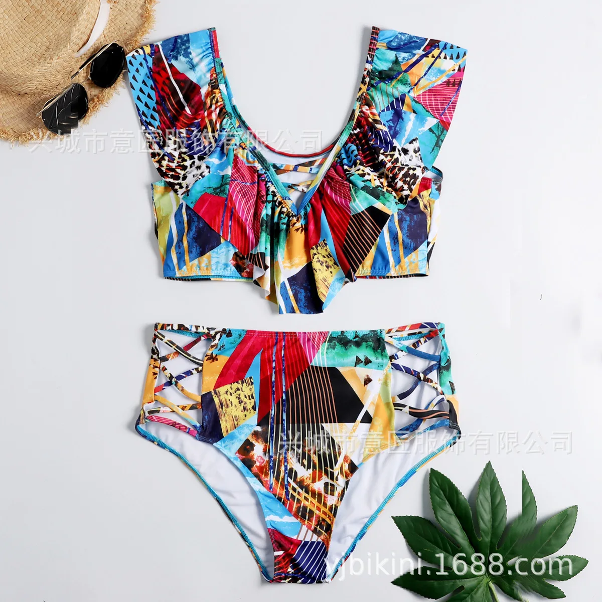 2019 купальники Fat Po Plus классическое бикини с разрезом на талии и листьями лотоса