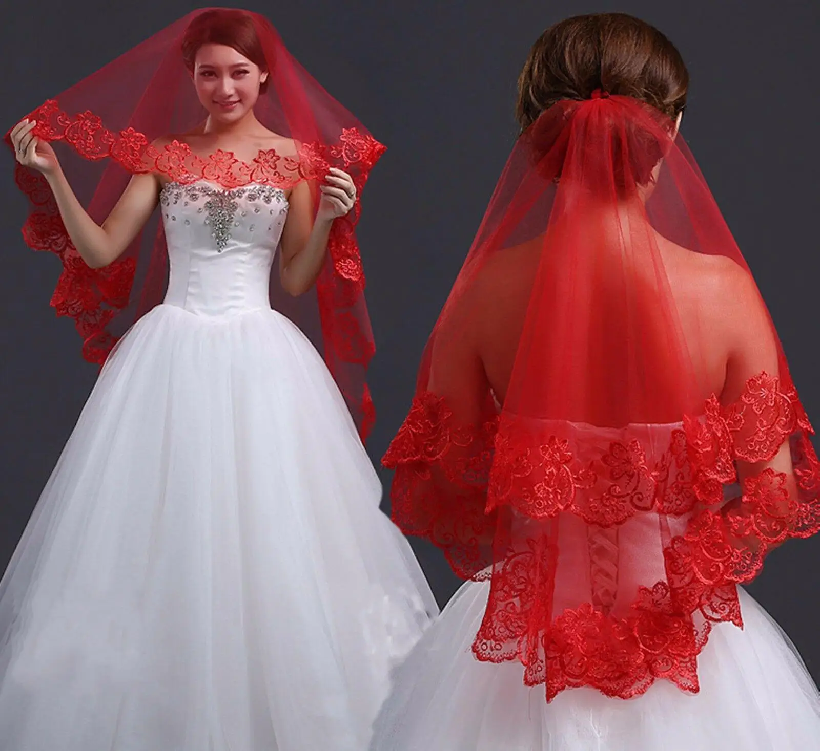 

Кружевная головная вуаль для невесты, красная, на Хэллоуин, 2023