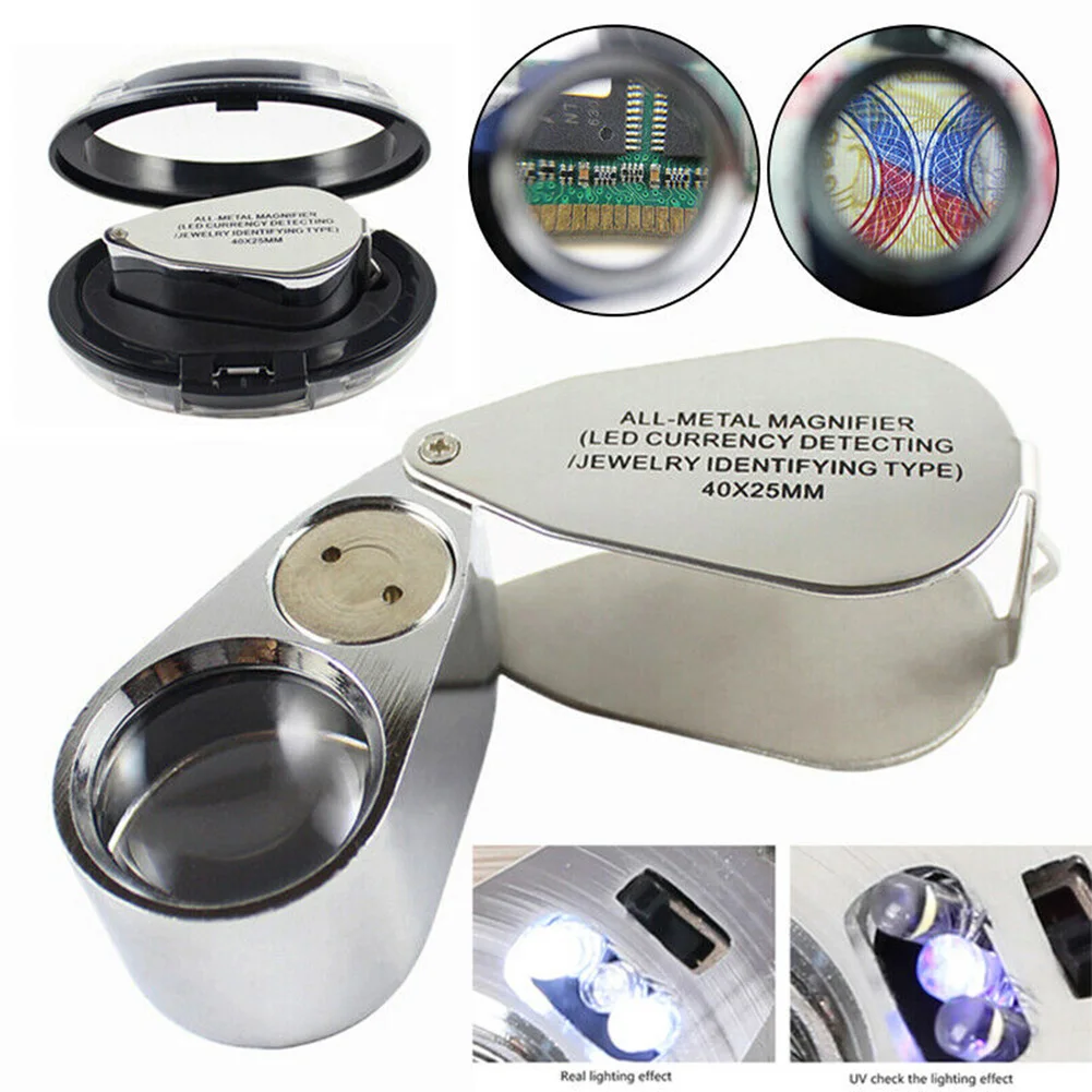 

40x-25 Magnifier Eye Glass Jewellers Jewelry LED Light Loupe Magnifier