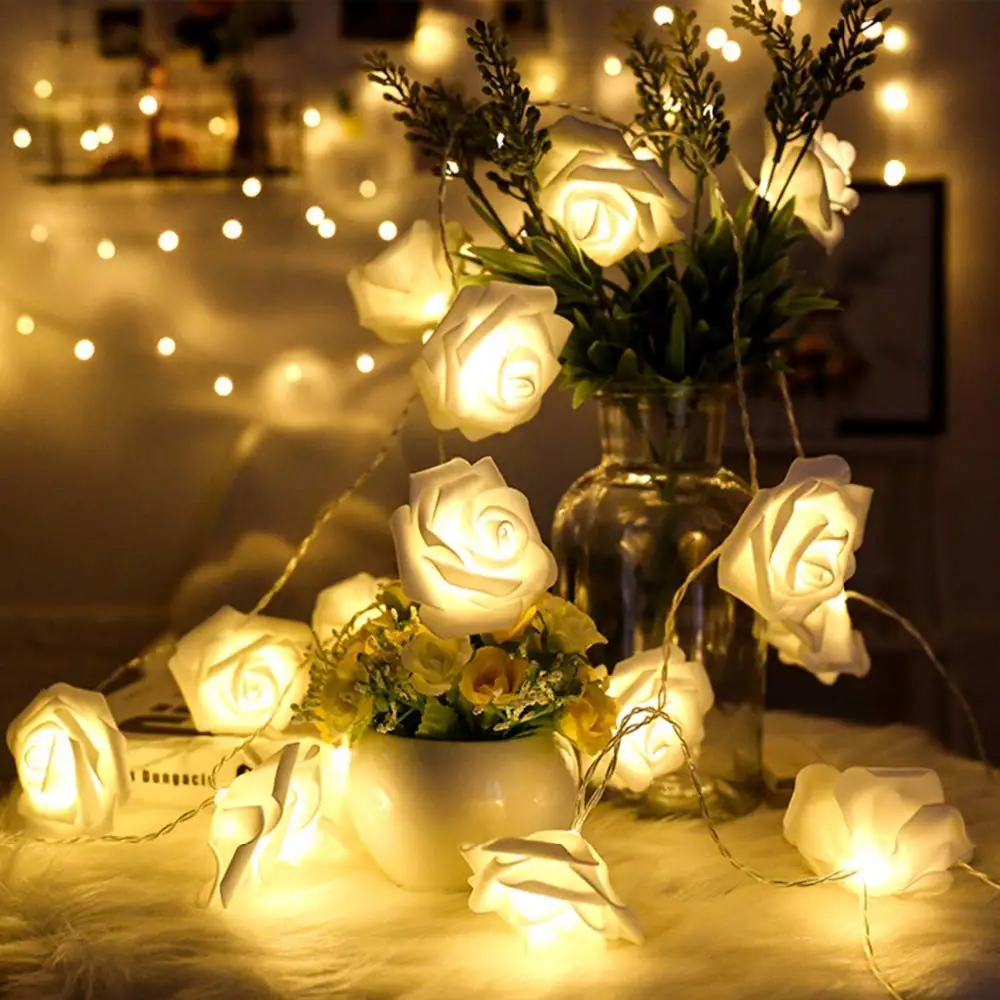 Battery operated 1.5M 10leds Rose Christmas Lights Holiday String Lights Valentine Wedding Decoration Flower Bulbs LED Lamp