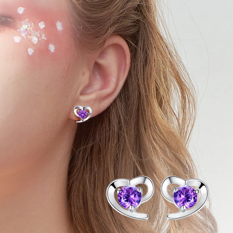 Романтические серьги-гвоздики в форме сердца круглые АААА циркониевые