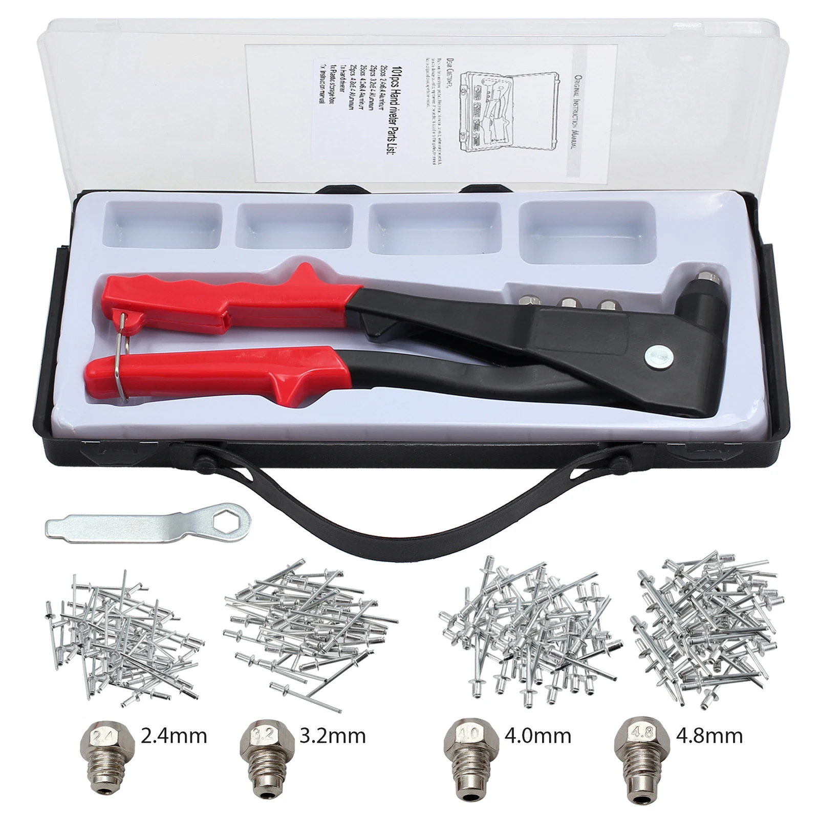

TANiCE Pop Rivet Gun With PC Head Wrench Portable Case & 200Pcs Rivets Heavy Duty Hand Repair Tools Riveter Set For Metal Wooden