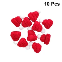 10pcs knitted small christmas hat santa claus cap cute christmas hats headdress party favors diy handmade accessories red a35