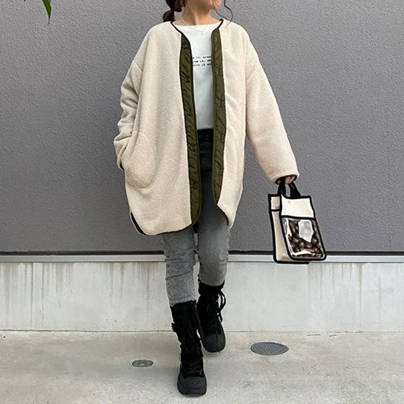 Новое осенне-зимнее женское свободное шерстяное пальто из двух частей