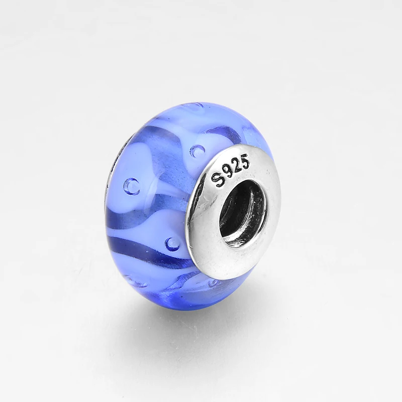 2019 Hot 100% real 925 Sterling Silver Blue pattern Murano Glass Beads Fit Original European Charms Bracelet Jewelry making | Украшения и
