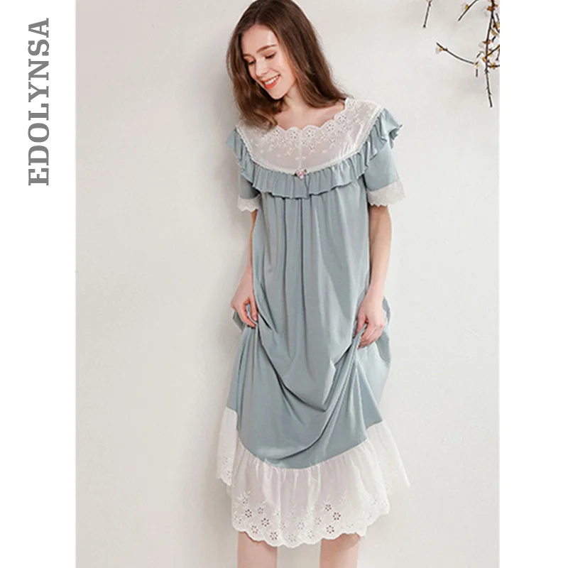 2021 элегантная летняя Пижама женская ночная рубашка с коротким рукавом винтажная