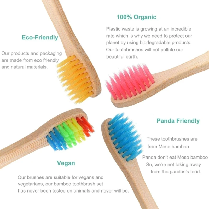 

10pcs Bamboo Toothbrush Multicolor Natural Eco-Friendly Soft Bristle Children Adult Toothbrush Teeth Cleaning Brush Oral Care