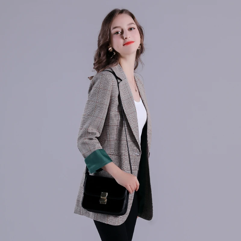 2019 весна и осень Шикарный ретро клетчатый костюм пальто Ins Классический