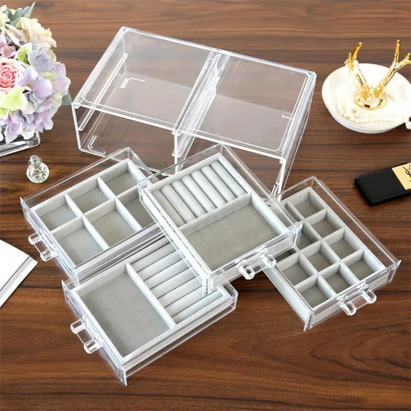 

Three Drawers Jewelry Box Rings Earrings Organizer Ear Studs Jewellry Display Stand Holder Rack Showcase Plate Storage Boxes