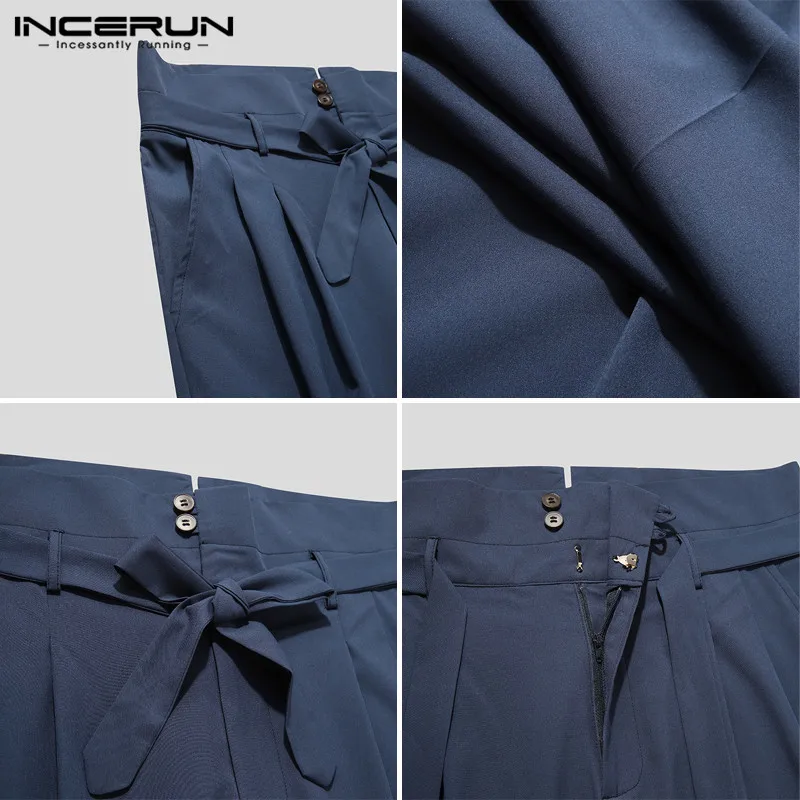

Men Straight Pants High Waist Lace Up Streetwear Korean Fashion Trousers Button Solid Color Joggers Casual Pants INCERUN S-5XL