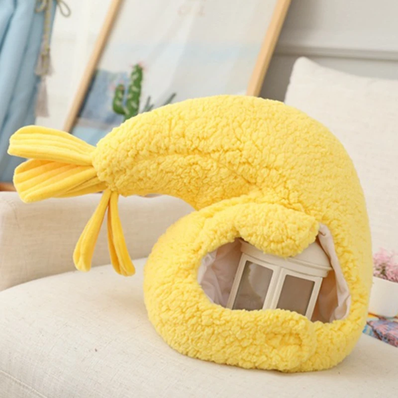 

Cute Fried Shrimp Prawn Plush Hat Pillow Funny Animal 3D Stuffed Sleeping Toy Headgear Warm Earflap Cap Cosplay Costume E15E