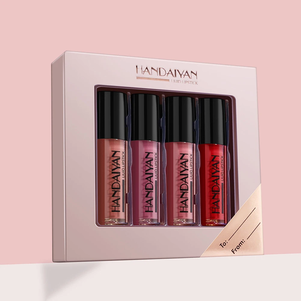 

HANDAIYAN 4Pcs/set Matte Lip Gloss Set Liquid Lipstick Waterproof Long Lasting Moisturizing Lipstick Women Lip Tint Beauty
