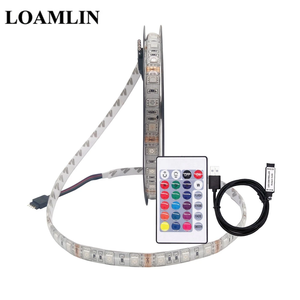 USB 24Keys Kit USB RGB 5050 Светодиодный светильник сменный светодиодный фоновый светильник для телевизора 50 см 1 м 2 м 3 м 4 м 5 м 12 В гибкий светодиодный светильник RGB светодиодная лента - Испускаемый цвет: USB 24Keys Kit
