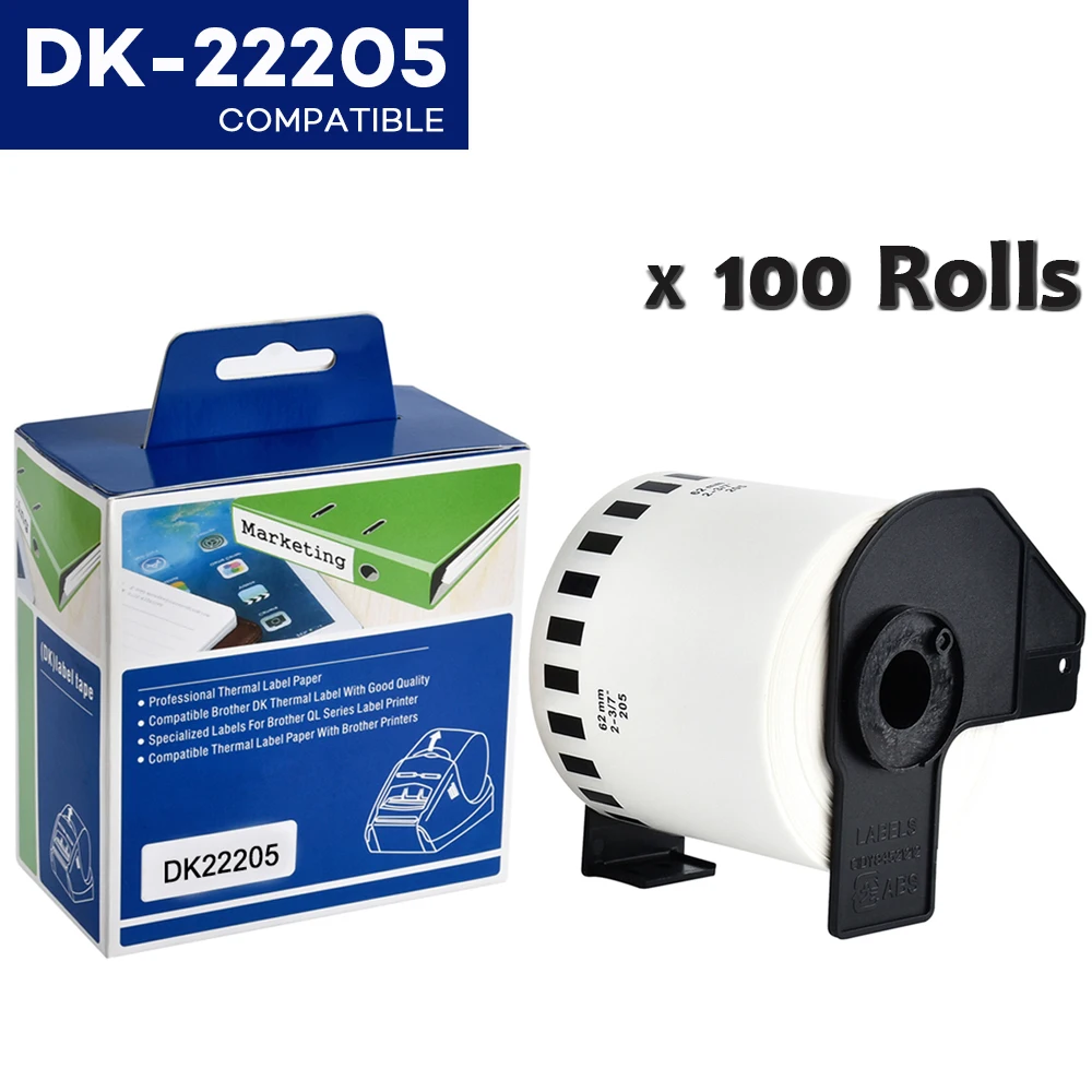 

100Rolls DK-22205 Compatible for Brother Labels DK-22205 DK 2205 DK 205 Continuous Labels for QL570 QL700