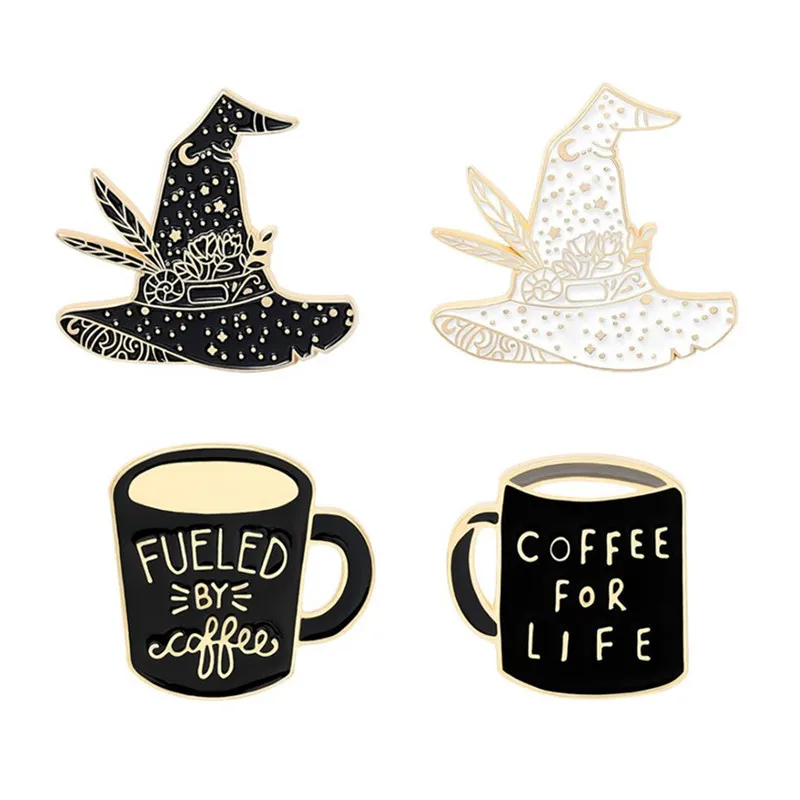 

Black And White Witch Hat Decorative Badges Lapel Pins Anime Brooches For Women Coffee Cup Mini Badges Hijab Pins Brooch Jewelry