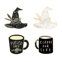 black and white witch hat decorative badges lapel pins anime brooches for women coffee cup mini badges hijab pins brooch jewelry