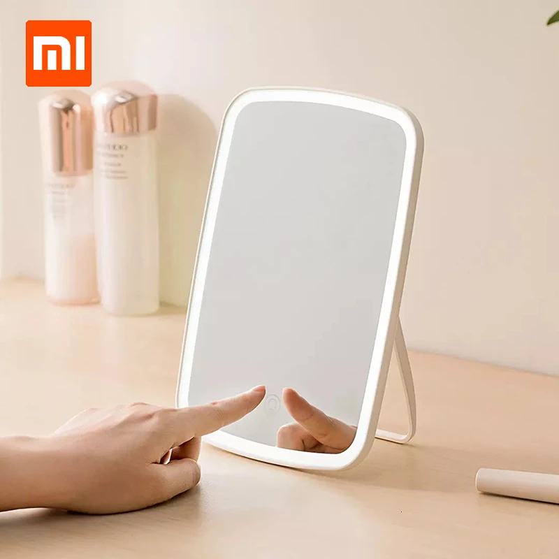 Xiaomi зеркало для макияжа с светодиодный косметическое зеркало с сенсорным диммером Батарея операции подставка для настольного Ванная комната Спальня дорожная сумка