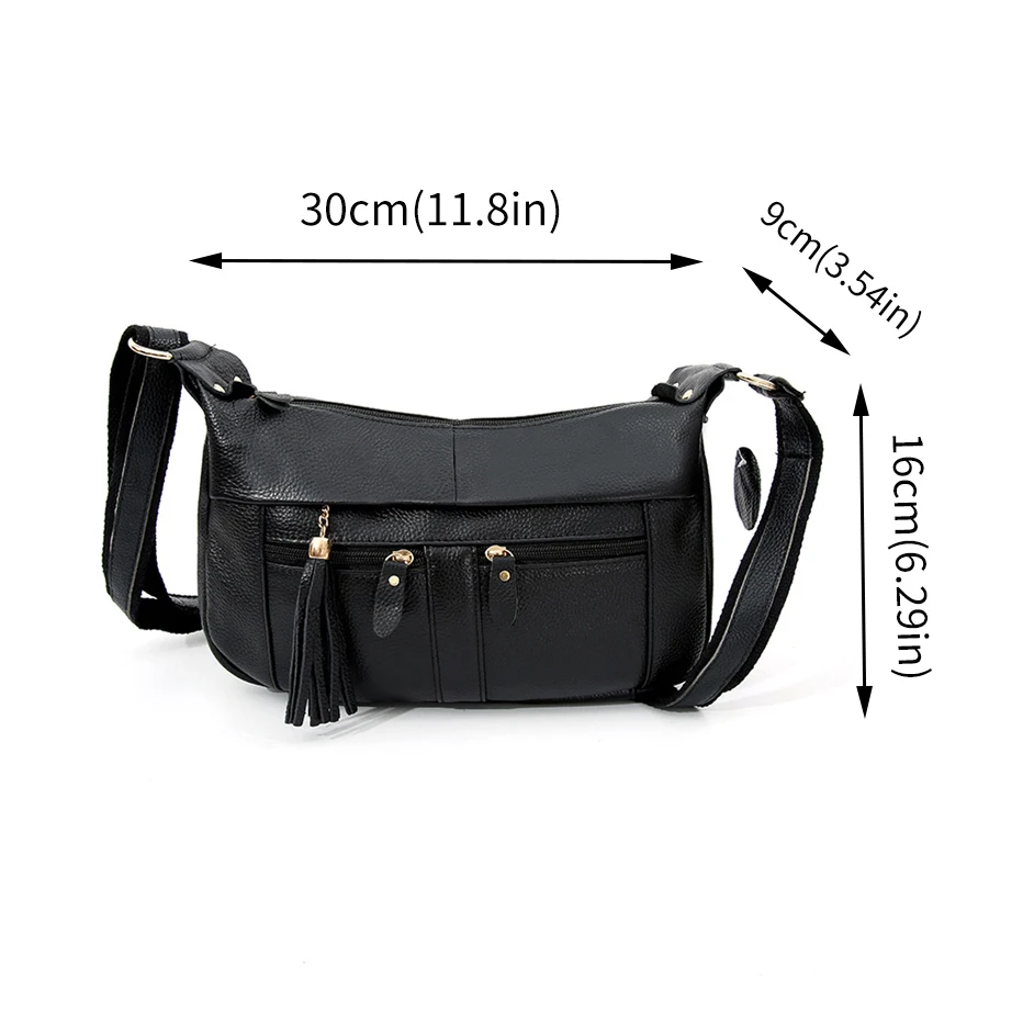 

Double Zipper Handbags Women Bags Luxury Designer Soft Tassel Genuine Leather Messenger Bag Mother Crossbody Black Shoulder Bag