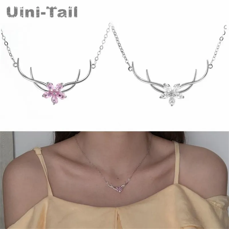 Ожерелье Uini-Tail из стерлингового серебра 925 пробы с розовым рогом сакуры |