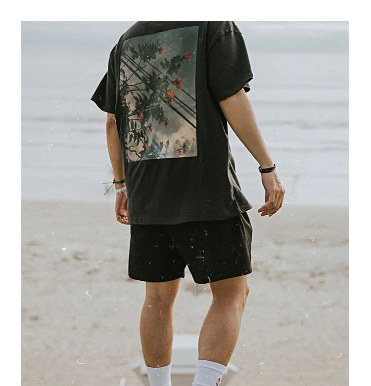 

Kanye West Spring summer new Oversized t shirt Season 7 Multiline Flower HD print High Street Short Sleeve T-Shirt Streetwear