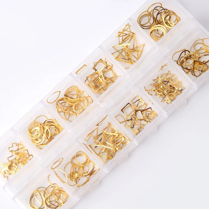Kalvaro Nail DIY 3D украшения для дизайна ногтей Золото Серебро Аксессуары для маникюра пирсинг Золотое металлическое кольцо наклейки для ногтей 12 сеток/коробка для ногтей