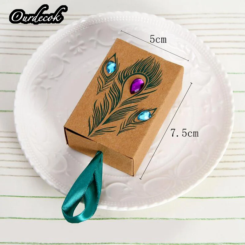 Коробки для конфет с павлиньими перьями 25 шт. дизайнерские свадебные сувениры