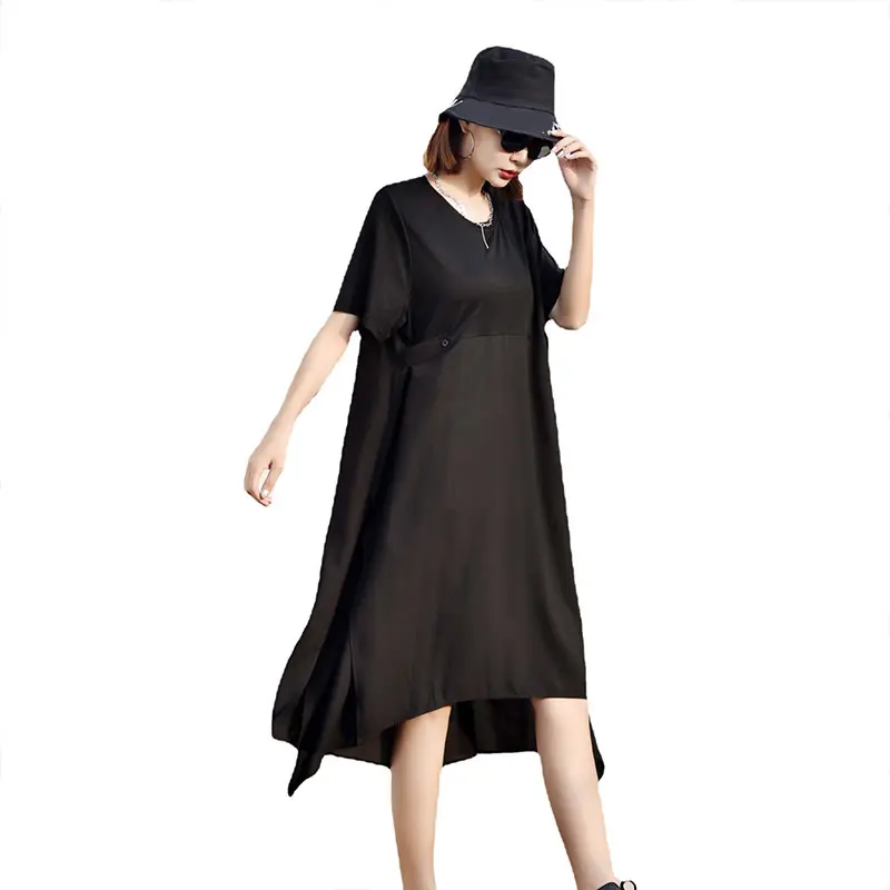 

XITAO Patchwork Irregular Dress Women Summer Casual Tide Fashion New European Style O Neck Collar Short Sleeve Pullover CLL1626