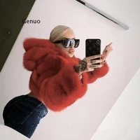 high quality cropped fur faux fur coats and jackets women fluffy top coat with hood winter fur jacket coat female 2020 new