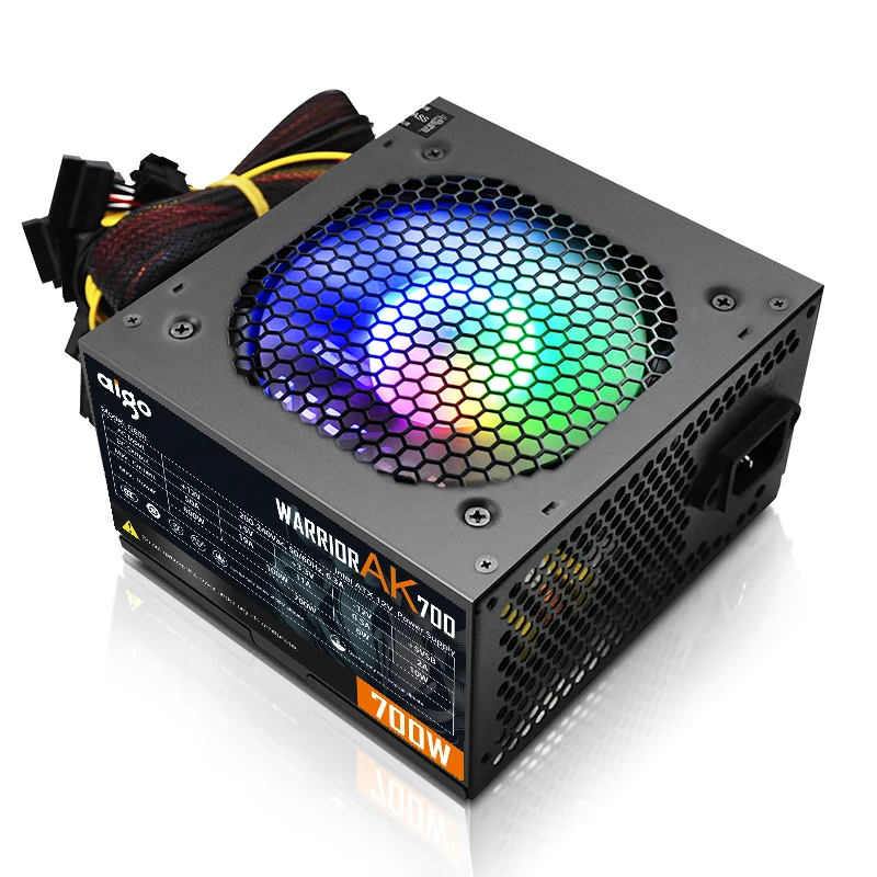 aigo ak700 max 700w pc power supply unit gaming quiet 120mm rgb fan 24pin 12v atx btc psu desktop computer power supply for pc free global shipping