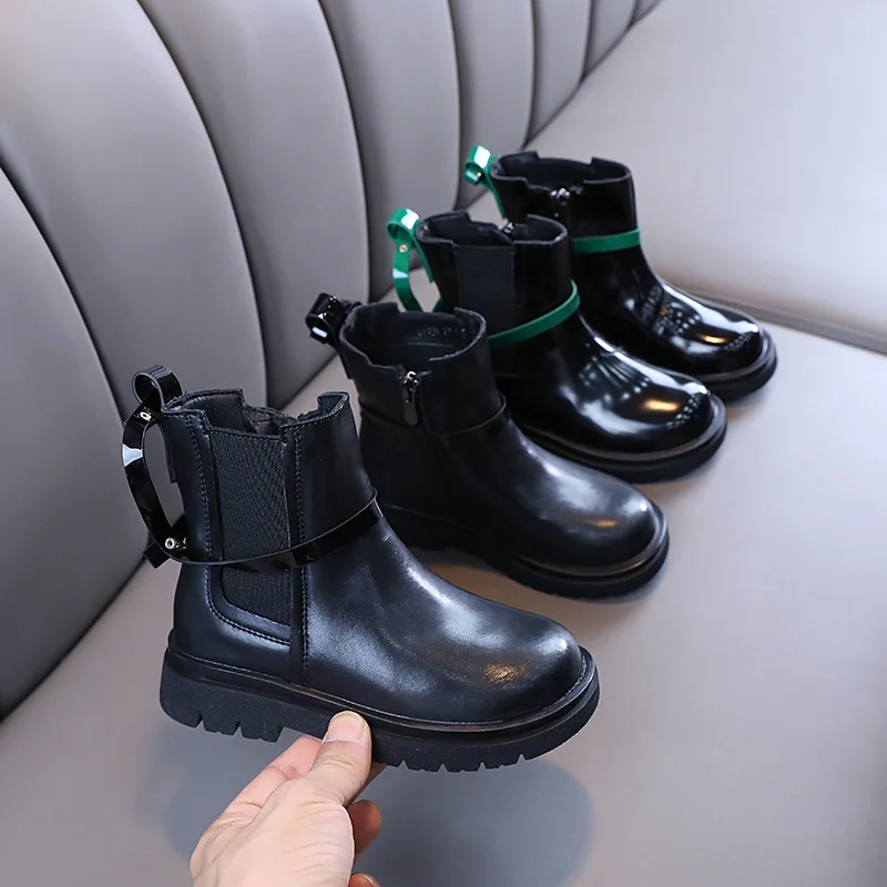 

Winter Children Genuine Leather Velvet Martin Boots Soft Soled Short Boots Children Shoes