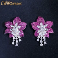 cwwzircons geometric designer big rose red flower cubic zircon luxury 925 silver drop earrings for women brand jewelry cz458